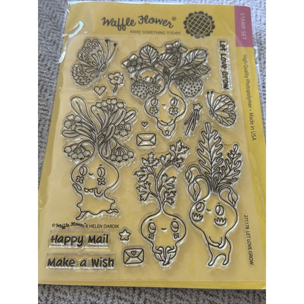 NEW - Waffle Flower helen dardik Let Love Grow Plants Garden Stamp Set